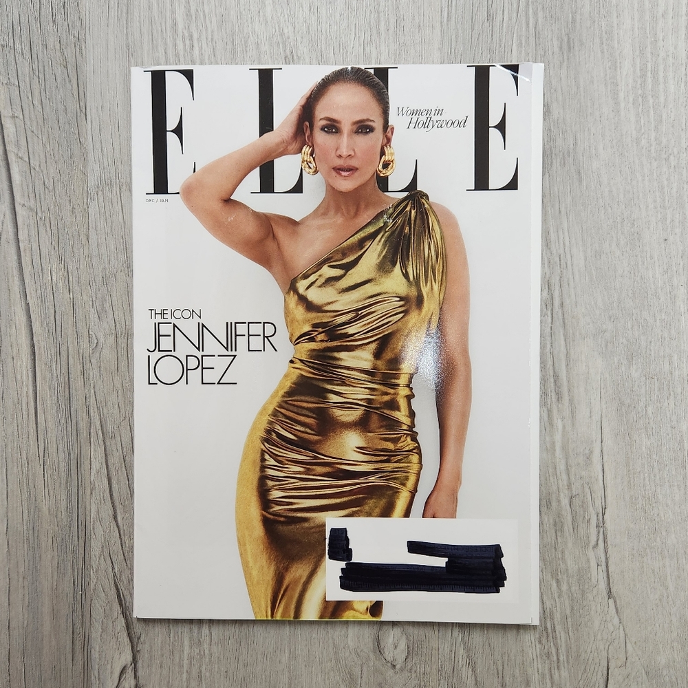 Elle Magazine Featuring Jennifer Lopez in Gold Dress December 2023
